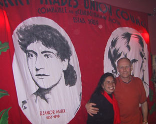 Berenice with Eamon McCann and Derry Trades Union Council banner