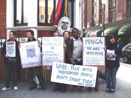 emergency picket of the Colombian embassy in London on Friday 21 November