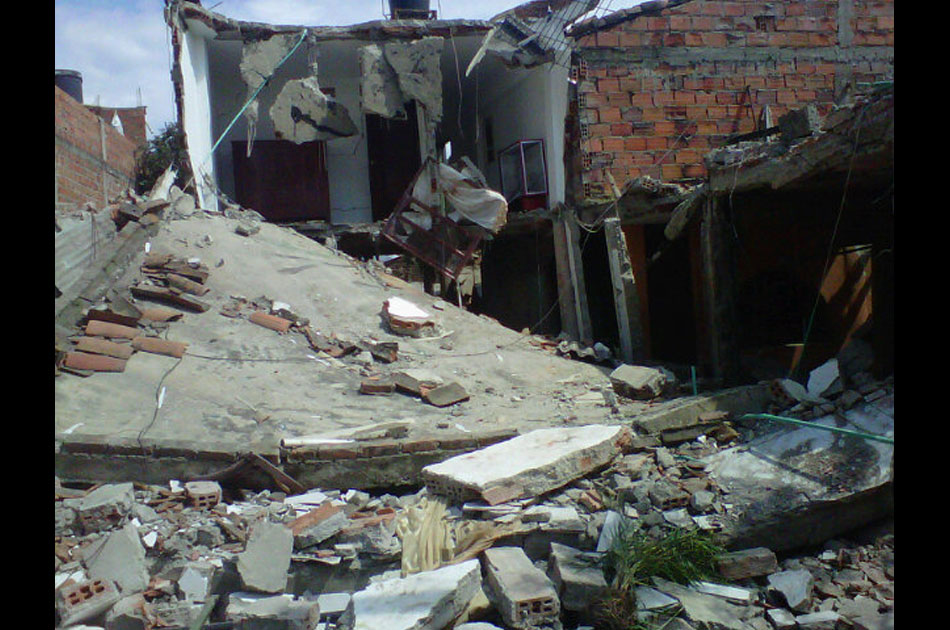 destruction of buildings and homes near police station